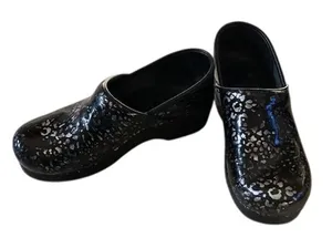Dansko Black Silver Leopard Patent Leather Clogs Women's EU 38 US 7.5 Comfort thumbnail 1