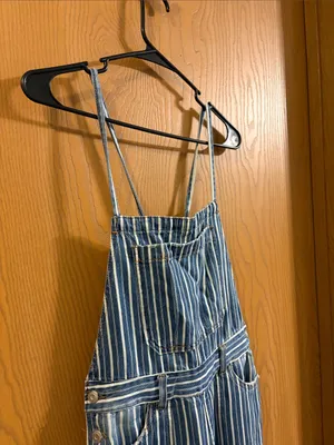 Kensie Women’s Blue‎ & White Striped Wide Leg Denim Overalls Medium NWOT thumbnail 3