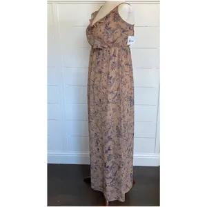 Nordstrom Soprano Brown Tan w/Navy Flowers Sheer Ruffled Flowy Dress XS NWT‎ thumbnail 6