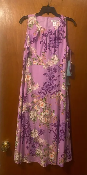 London Times Sleeveless Lavender Floral A-Line Dress, Size 10 thumbnail 1