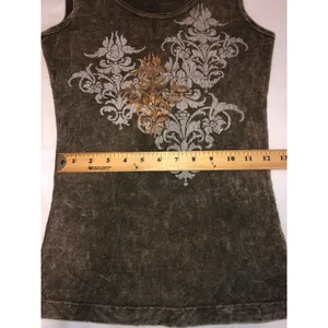 Y2K Tank Top Size M Acid Wash Brown Gold Foil Damask Floral Graphic 90s Revival thumbnail 5