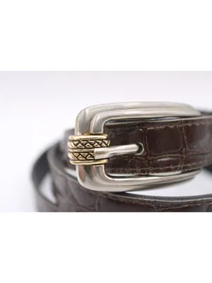 Brown Croc Embossed Vegan Leather Belt -18 Western Y2K Retro Silver Gold Buckle thumbnail 4