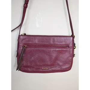 Fossil Women's Pebbled Crossbody Cowhide Leather Bag in Burgundy thumbnail 3