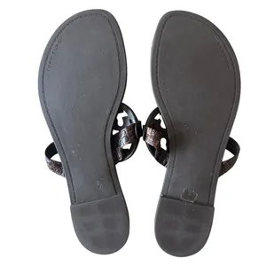 Tory Burch Metal Miller Croc Embossed Brown Sandals 8.5 thumbnail 5