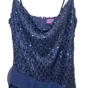 Edikted Sequin Ruffle Cowl Neck Mini Dress Navy Blue Women’s Size Small NWT thumbnail 5