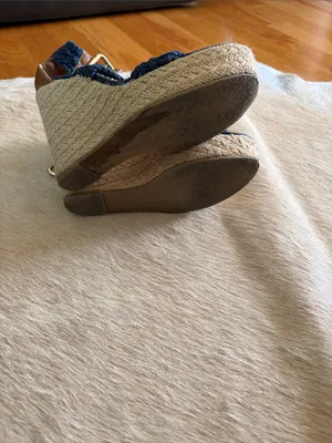 Steve Madden Navy Braided Espadrille Wedges with Tan Trim thumbnail 7