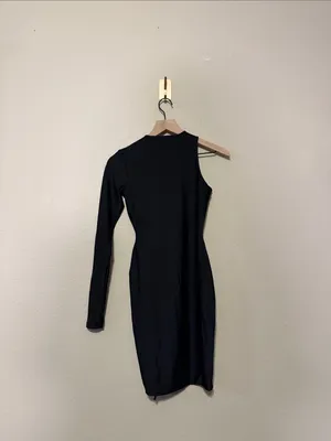 Skims Lace Up Mini Dress Black Onyx One Shoulder Bodycon Stretch Size Small thumbnail 8