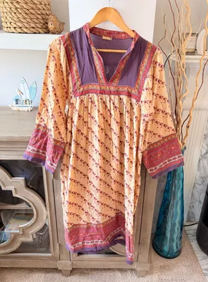 Matta Tunic Dress Womens Orange Purple Floral Block Print Small thumbnail 1