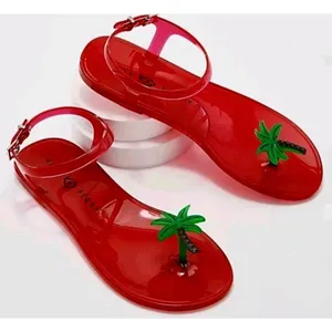 Katy Perry Sandals Size 7 Red Palm Tree Ankle Strap Jelly Summer Shoes NEW thumbnail 1