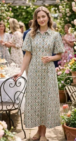 Tuckernuck Mimi Midi Dress Small Floral Puff Sleeve Cottagecore Cotton thumbnail 1