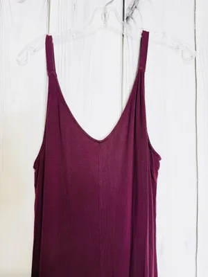 Athleta Nighttime Bliss V-Neck Romper Wide Leg Jumpsuit Deep Burgundy Sz L thumbnail 5