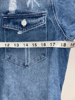 Dokotoo Brand Blue Distressed Denim Button Down Shacket Nwts Size Small thumbnail 11