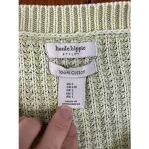 Haute Hippie Green Chunky Knit V-Neck Ribbed Pullover Sweater Size Large thumbnail 4