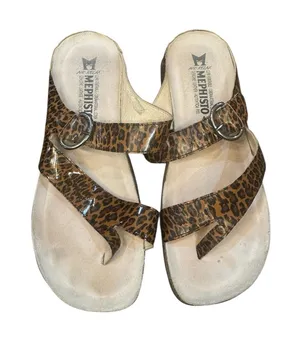 Mephisto Helen Leopard Leather Comfort Sandals Size 41 US 11 Slides‎ Strappy thumbnail 1