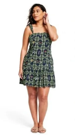 Agua Bendita Large Floral Dainty Garden Fairy Flutter Sleeve Mini Dress Boho thumbnail 1
