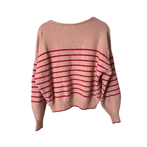 Madewell Wedged V-Neck Sweater Pale Blush Stripe Size Medium‎ thumbnail 8