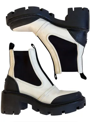 Tory Burch Leather Chelsea Lug Sole Ankle Boots Ivory Black Size 8.5 Retail $428 thumbnail 1