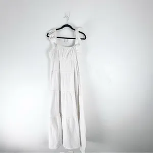 FREE THE ROSES 100% Cotton White Gauzy Tiered Lined Pockets Midi Dress Medium thumbnail 2