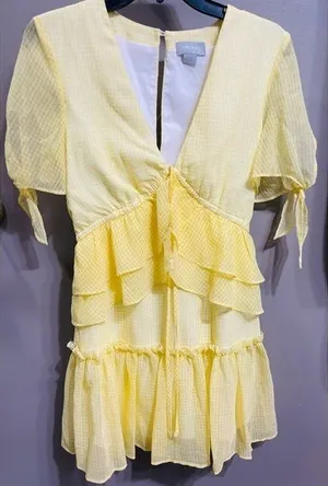 Finders Keepers Women’s Yellow Gingham Ruffle Mini Dress Size‎ Small thumbnail 1