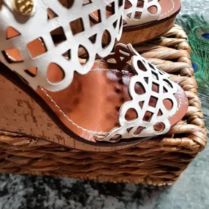 Tory Burch Nori Laser-Cut 115MM Wedge Sandal‎ in Ivory thumbnail 4