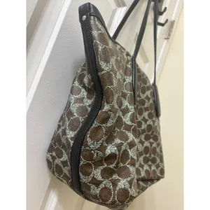Coach F33504 Taxi Zip Top Tote In Signature Coated Canvas Women Bag Brown thumbnail 3