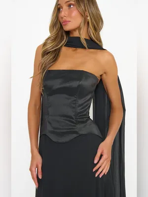 Show Me Your Mumu Jules Maxi Dress size Large L Black chiffon corset nwot thumbnail 3