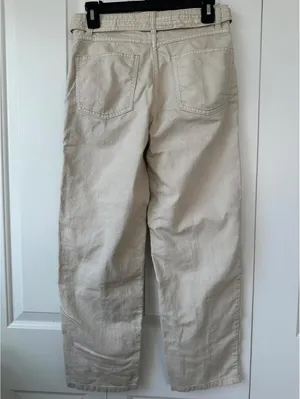 Mango Slouchy Jeans with Hem and Belt Off White Size 4 thumbnail 5