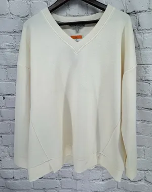 NWT Marc New York Top Women's XXL Ivory V Neck Pullover Thick Ribbed Shirt thumbnail 1