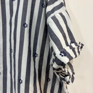 LOFT Clip Henley Dolman Striped Everyday Button Up Tunic Blouse Large Embroidery thumbnail 3