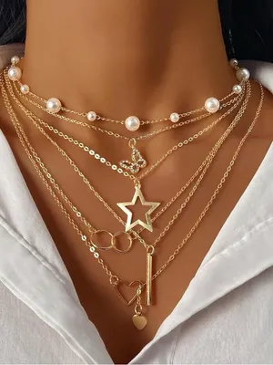 14K Gold Plated Multi-Layered Necklace with Star, Key, and Butterfly Charms thumbnail 2