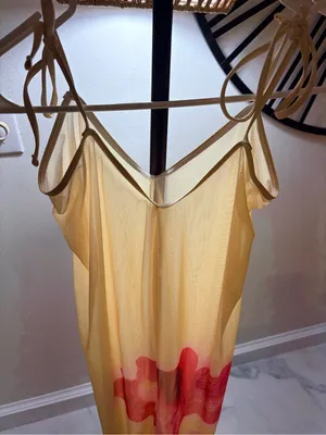 Sheer Cream Slip Dress with Red Hem Accent thumbnail 3