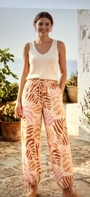 Nicole Miller Pink and Tan Zebra-Print Wide Leg thumbnail 1