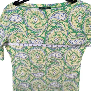 Lauren Ralph Lauren Top Womens M Green Yellow Cotton‎ Paisley Preppy Old Money thumbnail 5