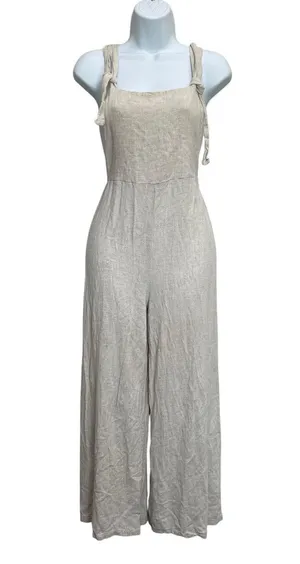 Audrey 3+1 S Small Jumpsuit Bibbed Overall Linen Cropped Sleeveless Boho Coastal thumbnail 1