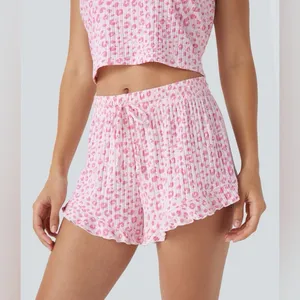 Halara NWT Mid-Rise Leopard Print Lounge Shorts – Pink | Ruffle Hem | M thumbnail 4