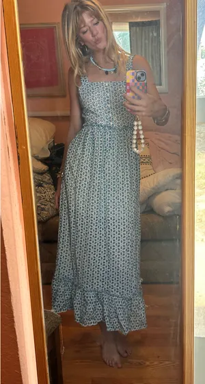 Teal and white floral dress thumbnail 2