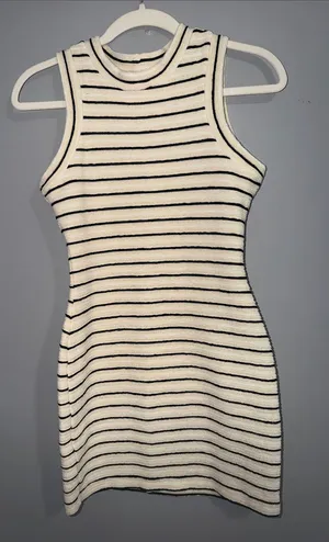 Amanda Uprichard Cream & Black Striped Sleeveless Knit Dress thumbnail 1