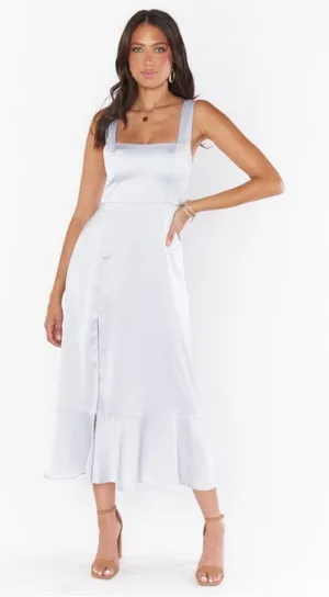 NWT Show Me‎ Your Mumu Satin Claire Midi Dress Silver Luxe $188 thumbnail 1