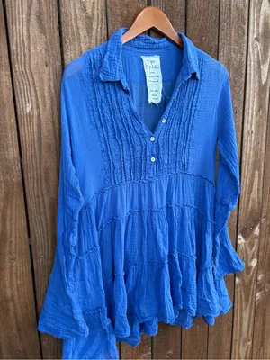 Free People One Boho Tiered Swing Gauzy Cotton Blouse thumbnail 3