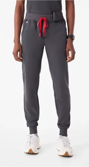 Figs Zamora Charcoal Gray Jogger Scrub Pants Red Drawstring Size Large Petite thumbnail 1