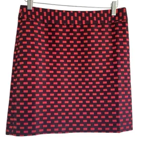 LOFT Red & Black Geometric Print A-Line Mini Skirt Size 6 Career Office Chic thumbnail 2