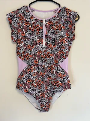 Carve Designs Barrel One Piece swimsuit zip front poppy floral size small thumbnail 2