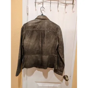 Alfani Leather “Distressed” Bronze Jacket Biker Moto Size L Zippers Fla… thumbnail 6