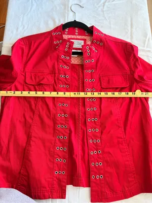 Live a Little Red Grommet Eyelet Jacket Size L Y2K Stretch Cotton thumbnail 5