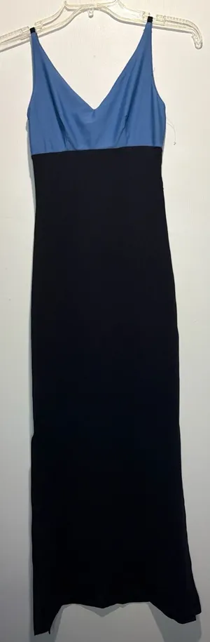 Vintage Bebe Moda 2 Deep Side Slits Maxi Gown Black Blue Size S Made in USA 90s thumbnail 1