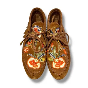 Tory Burch Huntington Moccasins Size 7 Brown Suede Embroidered Fringe‎ Boho thumbnail 2