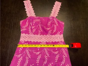 Donna Morgan Pink Embroidered Lace-Trim Midi Boho Feminine Romantic Dress thumbnail 5