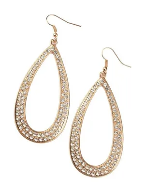 Glam Gold Rhinestone Open Teardrop Dangle Earrings — Sparkling Statement Hoops thumbnail 1