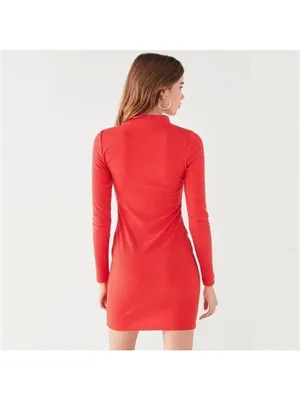 Urban Outfitters choker deep v-neck long sleeve fitted dress size medium thumbnail 4