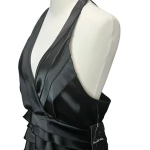 Scarlett Nite Y2K Halter Dress 14 Black Satin Tiered Ruffled Cocktail Retro HOCO thumbnail 4